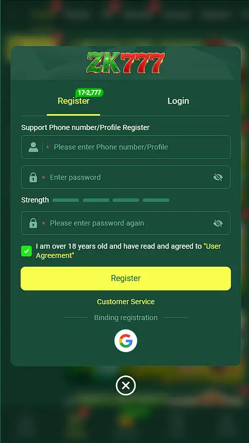 ZK777 Login and Register